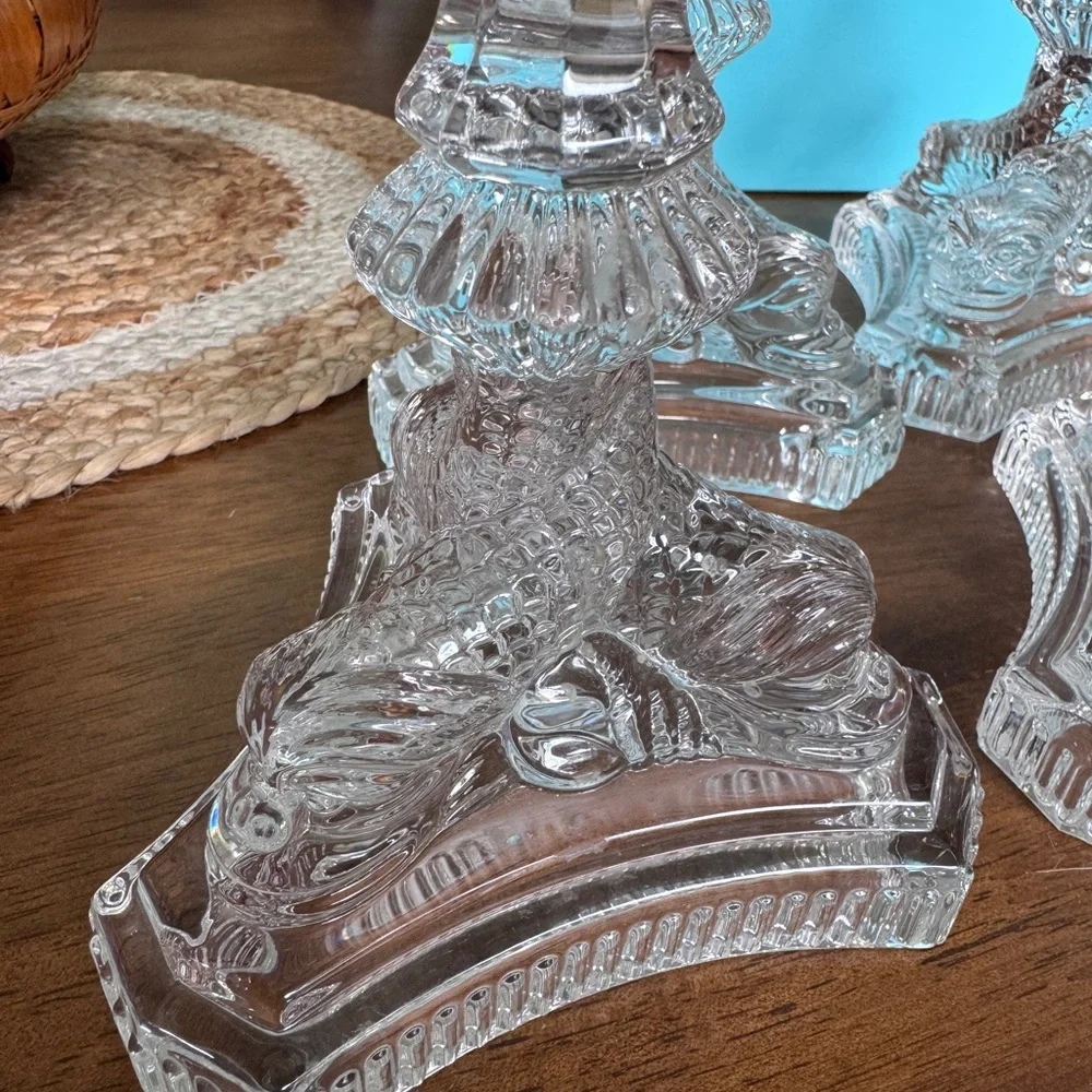 Vintage 2 pairs (4) Tiffany & Co Crystal Dolphin Fish Candlesticks Holder - Picture 2 of 7
